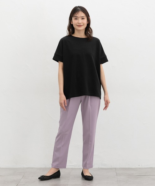 Honeys(ハニーズ)の「【ハニさら・接触冷感・UVカット・遮熱】フレンチ袖Tシャツ(Tシャツ/カットソー・レディース・キャメル/スミクロ/ブラック/オフホワイト/ブルー・L/M/S)」の9枚目の写真