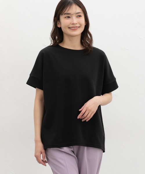 Honeys(ハニーズ)の「【ハニさら・接触冷感・UVカット・遮熱】フレンチ袖Tシャツ(Tシャツ/カットソー・レディース・キャメル/スミクロ/ブラック/オフホワイト/ブルー・L/M/S)」の10枚目の写真