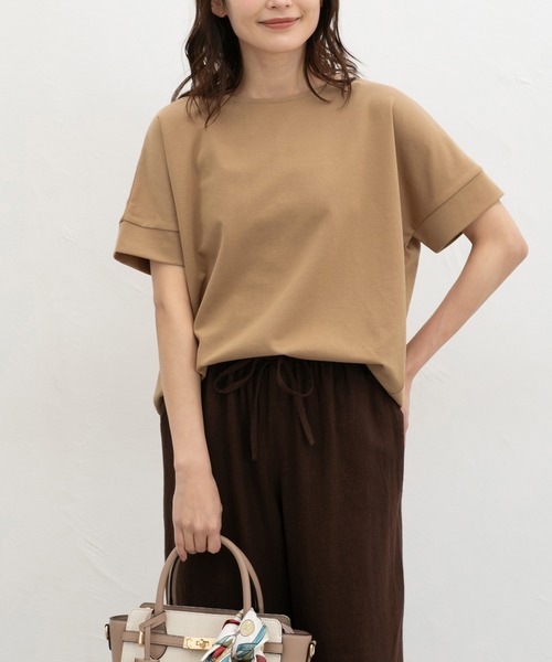 Honeys(ハニーズ)の「【ハニさら・接触冷感・UVカット・遮熱】フレンチ袖Tシャツ(Tシャツ/カットソー・レディース・キャメル/スミクロ/ブラック/オフホワイト/ブルー・L/M/S)」の16枚目の写真