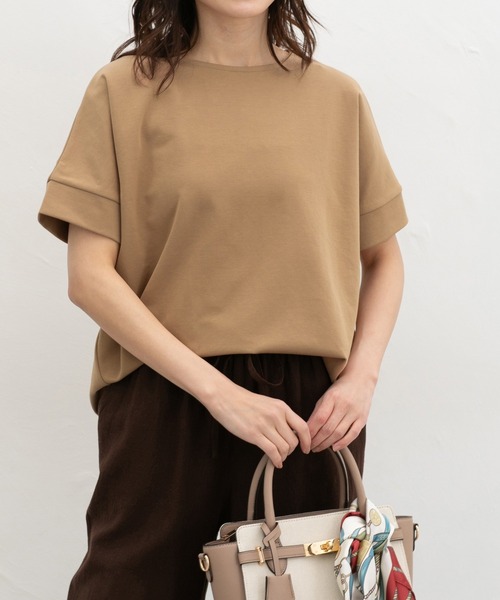 Honeys(ハニーズ)の「【ハニさら・接触冷感・UVカット・遮熱】フレンチ袖Tシャツ(Tシャツ/カットソー・レディース・キャメル/スミクロ/ブラック/オフホワイト/ブルー・L/M/S)」の17枚目の写真