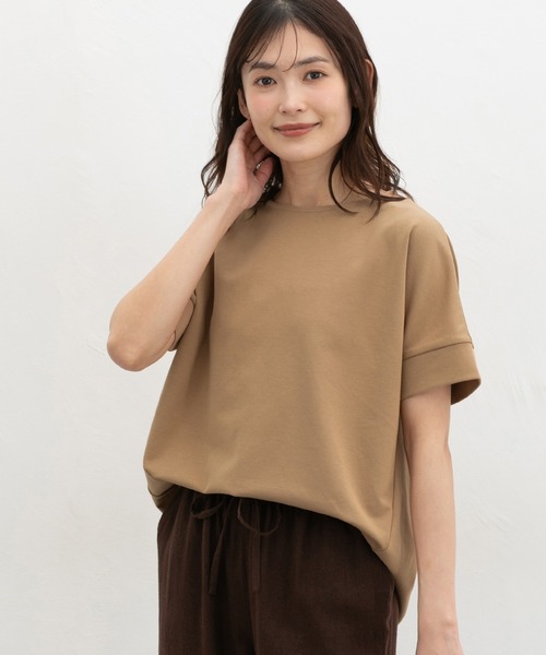 Honeys(ハニーズ)の「【ハニさら・接触冷感・UVカット・遮熱】フレンチ袖Tシャツ(Tシャツ/カットソー・レディース・キャメル/スミクロ/ブラック/オフホワイト/ブルー・L/M/S)」の18枚目の写真