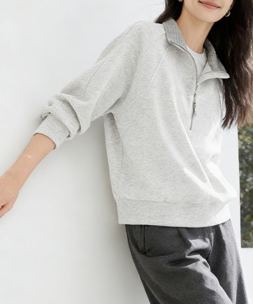 ONEP STAR（ワンピスター）の「チェック柄×ハーフジップトップス（スウェット・レディース・ライトグレー・X-LARGE/LARGE/MEDIUM）」の5枚目の写真
