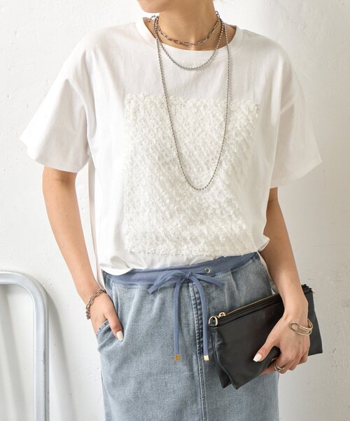 Jena espace merveilleux(ジェナ エスパスメルヴェイユ)の「カットジャガードパネルカットソー(Tシャツ/カットソー・レディース・オフホワイト/チャコールグレー・FREE)」の11枚目の写真