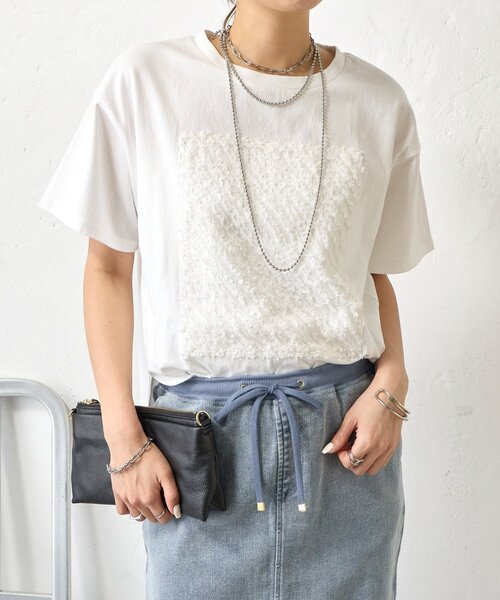 Jena espace merveilleux(ジェナ エスパスメルヴェイユ)の「カットジャガードパネルカットソー(Tシャツ/カットソー・レディース・オフホワイト/チャコールグレー・FREE)」の12枚目の写真