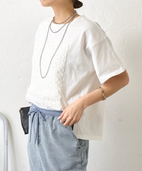 Jena espace merveilleux(ジェナ エスパスメルヴェイユ)の「カットジャガードパネルカットソー(Tシャツ/カットソー・レディース・オフホワイト/チャコールグレー・FREE)」の13枚目の写真