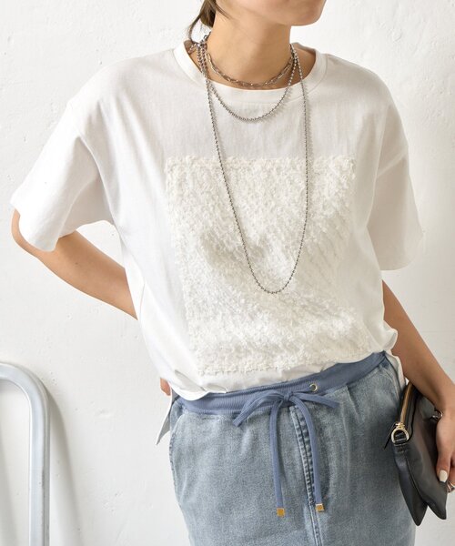 Jena espace merveilleux(ジェナ エスパスメルヴェイユ)の「カットジャガードパネルカットソー(Tシャツ/カットソー・レディース・オフホワイト/チャコールグレー・FREE)」の16枚目の写真