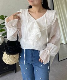 prose verse | シアーストライプVネックフリルブラウス(シャツ/ブラウス)