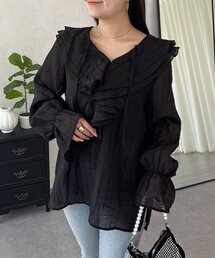 prose verse | シアーストライプVネックフリルブラウス(シャツ/ブラウス)