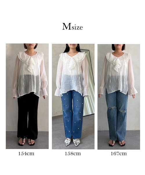 prose verse（プロズヴェール）の「シアーストライプVネックフリルブラウス（シャツ/ブラウス・レディース・オフホワイト/ブラック/イエロー・LARGE/MEDIUM）」の4枚目の写真