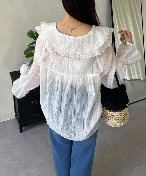 prose verse（プロズヴェール）の「シアーストライプVネックフリルブラウス（シャツ/ブラウス・レディース・オフホワイト/ブラック/イエロー・LARGE/MEDIUM）」の13枚目の写真