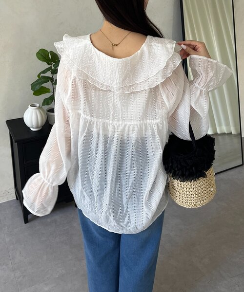 prose verse（プロズヴェール）の「シアーストライプVネックフリルブラウス（シャツ/ブラウス・レディース・オフホワイト/ブラック/イエロー・LARGE/MEDIUM）」の14枚目の写真