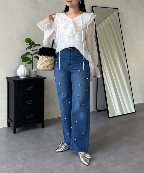 prose verse（プロズヴェール）の「シアーストライプVネックフリルブラウス（シャツ/ブラウス・レディース・オフホワイト/ブラック/イエロー・LARGE/MEDIUM）」の18枚目の写真