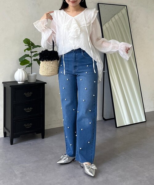 prose verse（プロズヴェール）の「シアーストライプVネックフリルブラウス（シャツ/ブラウス・レディース・オフホワイト/ブラック/イエロー・LARGE/MEDIUM）」の19枚目の写真