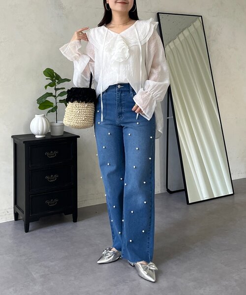 prose verse（プロズヴェール）の「シアーストライプVネックフリルブラウス（シャツ/ブラウス・レディース・オフホワイト/ブラック/イエロー・LARGE/MEDIUM）」の20枚目の写真