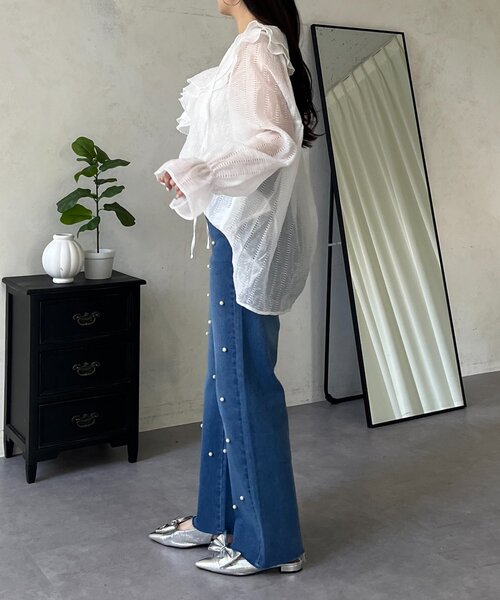 prose verse（プロズヴェール）の「シアーストライプVネックフリルブラウス（シャツ/ブラウス・レディース・オフホワイト/ブラック/イエロー・LARGE/MEDIUM）」の22枚目の写真