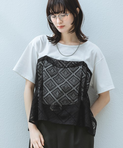 LAKOLE（ラコレ）の「アソートドッキング半袖T / 660004（Tシャツ/カットソー・レディース・ブラック/ホワイト×ブラック/チャコール/ホワイト×ネイビー・FREE）」の2枚目の写真
