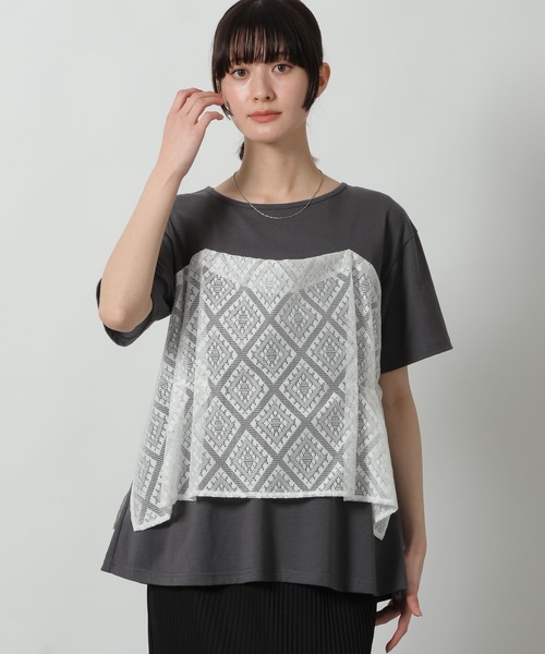LAKOLE（ラコレ）の「アソートドッキング半袖T / 660004（Tシャツ/カットソー・レディース・ブラック/ホワイト×ブラック/チャコール/ホワイト×ネイビー・FREE）」の4枚目の写真