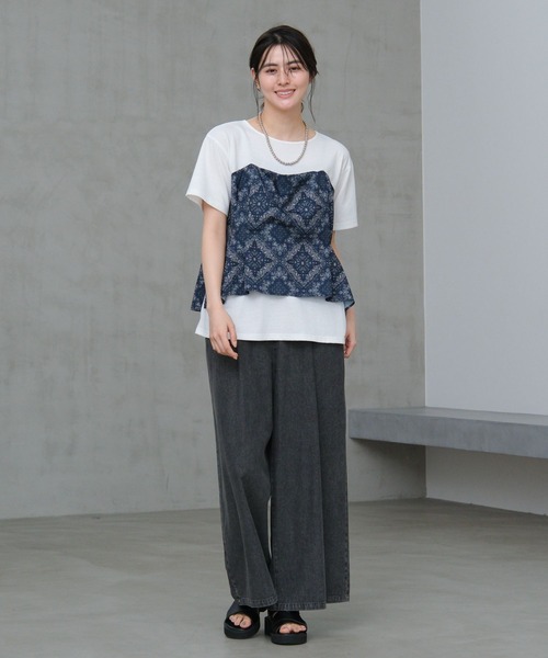 LAKOLE（ラコレ）の「アソートドッキング半袖T / 660004（Tシャツ/カットソー・レディース・ブラック/ホワイト×ブラック/チャコール/ホワイト×ネイビー・FREE）」の12枚目の写真
