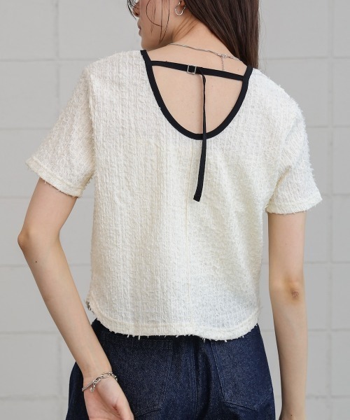 Bab(バブ)の「配色パイピングシャギーカットトップス(Tシャツ/カットソー・レディース・ブラック/アイボリー/ブルー・FREE)」の16枚目の写真