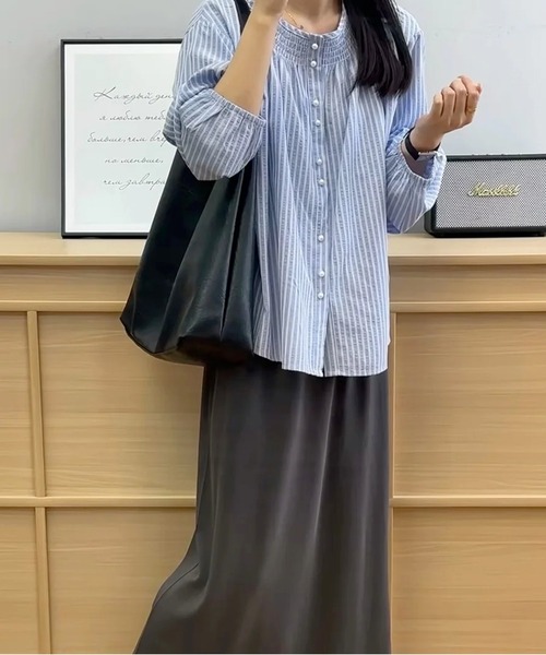AsheKsha（アシクシャ）の「ストライプシャツ・ルーズフィットトップス（シャツ/ブラウス・レディース・ブルー・M）」の4枚目の写真
