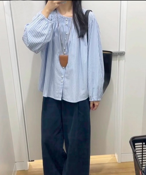 AsheKsha（アシクシャ）の「ストライプシャツ・ルーズフィットトップス（シャツ/ブラウス・レディース・ブルー・M）」の6枚目の写真