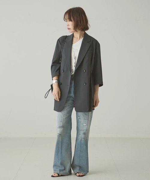journal standard L'essage(ジャーナルスタンダードレサージュ)の「《セットアップ可》POPLIN タックジャケット(その他アウター・レディース・チャコールグレー/ベージュ・FREE)」の15枚目の写真