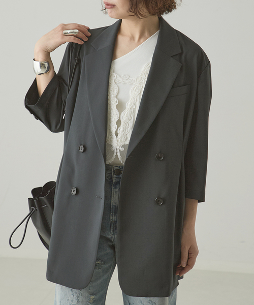 journal standard L'essage(ジャーナルスタンダードレサージュ)の「《セットアップ可》POPLIN タックジャケット(その他アウター・レディース・チャコールグレー/ベージュ・FREE)」の17枚目の写真