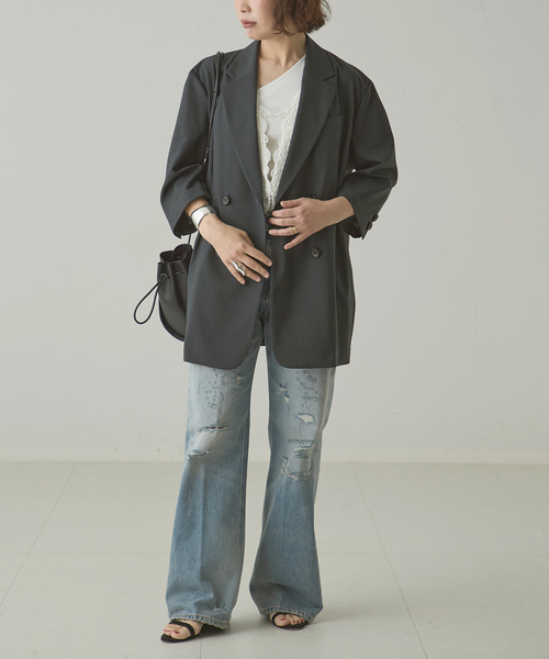 journal standard L'essage(ジャーナルスタンダードレサージュ)の「《セットアップ可》POPLIN タックジャケット(その他アウター・レディース・チャコールグレー/ベージュ・FREE)」の20枚目の写真