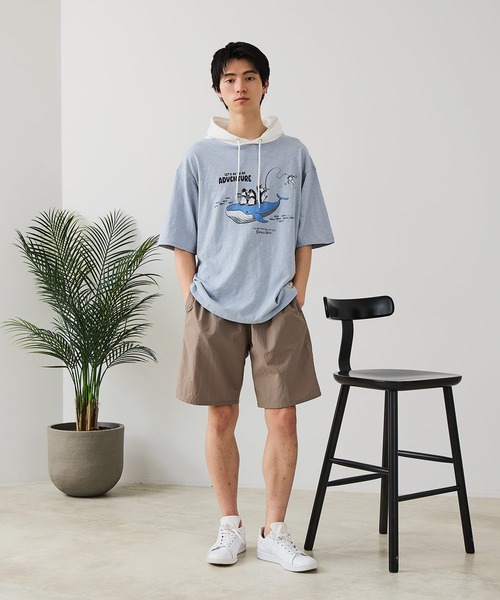 Blue Standard （ブルースタンダード）の「【BLUE STANDARD/ブルースタンダード】【涼しい スラブ天竺】アニマルプリントＴパーカー 綿100% 凹凸素材 ペンギン クジラ ゆるかわ 凹凸素材 部屋着 ワンマイル キャンプ（Tシャツ/カットソー・メンズ・その他/その他1/その他2・MEDIUM/LARGE/X-LARGE）」の14枚目の写真