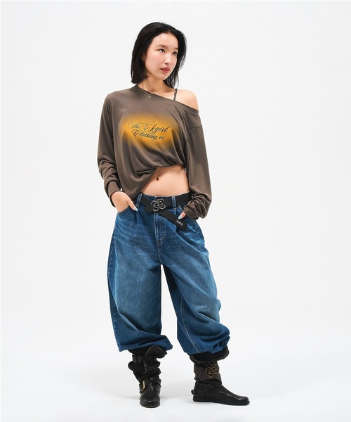 Lee(リー)の「X-girl x Lee TUCK WIDE DENIM PANTS(デニムパンツ・レディース・ライトインディゴブルー/インディゴブルー・S/M)」の3枚目の写真
