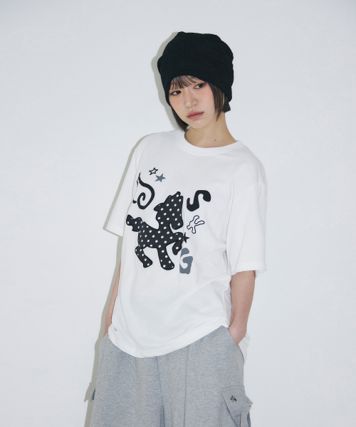 SLEEKGLOW（スリック グロウ）の「ドットポニーアップリケTシャツ[ホワイト]（Tシャツ/カットソー・レディース・その他・FREE）」の3枚目の写真
