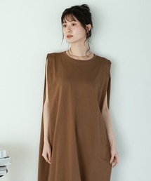 【接触冷感/吸水速乾/UV加工】ショルダータックカットソーワンピース