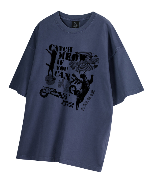 MOZMOZ(モズモズ)の「ピグメントダンシングキャット オーバーサイズ 半袖Tシャツ ブルー(Tシャツ/カットソー・レディース・その他・M/XL/XXL)」の1枚目の写真