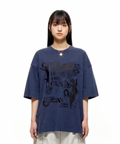 MOZMOZ(モズモズ)の「ピグメントダンシングキャット オーバーサイズ 半袖Tシャツ ブルー(Tシャツ/カットソー・レディース・その他・M/XL/XXL)」の4枚目の写真