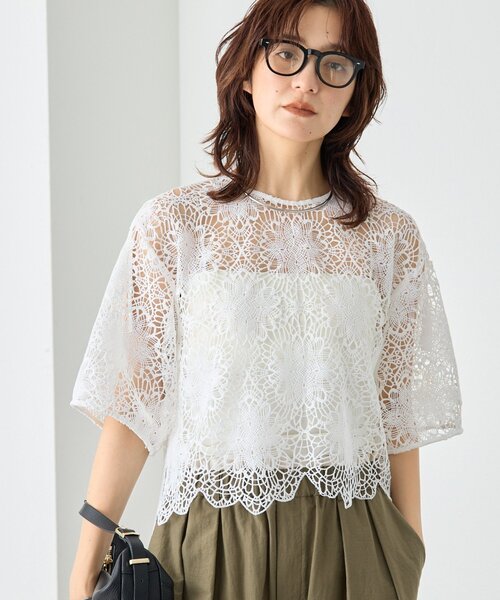 RIVE DROITE(リヴドロワ)の「【主役級ブラウス】スカラップレースブラウス (夏服/半袖/シアートップス)(シャツ/ブラウス・レディース・ブラック/ホワイト・FREE)」の2枚目の写真