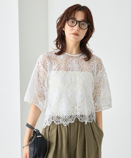 RIVE DROITE(リヴドロワ)の「【主役級ブラウス】スカラップレースブラウス (夏服/半袖/シアートップス)(シャツ/ブラウス・レディース・ブラック/ホワイト・FREE)」の7枚目の写真