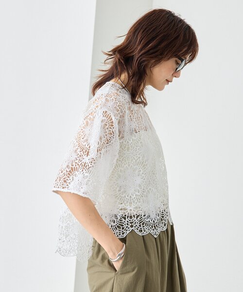 RIVE DROITE(リヴドロワ)の「【主役級ブラウス】スカラップレースブラウス (夏服/半袖/シアートップス)(シャツ/ブラウス・レディース・ブラック/ホワイト・FREE)」の8枚目の写真