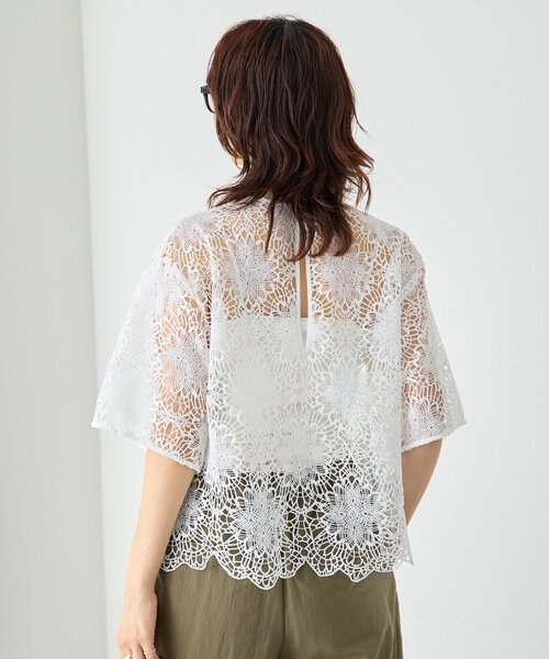 RIVE DROITE(リヴドロワ)の「【主役級ブラウス】スカラップレースブラウス (夏服/半袖/シアートップス)(シャツ/ブラウス・レディース・ブラック/ホワイト・FREE)」の9枚目の写真
