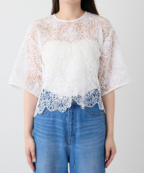 RIVE DROITE(リヴドロワ)の「【主役級ブラウス】スカラップレースブラウス (夏服/半袖/シアートップス)(シャツ/ブラウス・レディース・ブラック/ホワイト・FREE)」の10枚目の写真