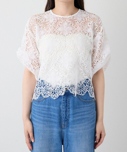 RIVE DROITE(リヴドロワ)の「【主役級ブラウス】スカラップレースブラウス (夏服/半袖/シアートップス)(シャツ/ブラウス・レディース・ブラック/ホワイト・FREE)」の17枚目の写真
