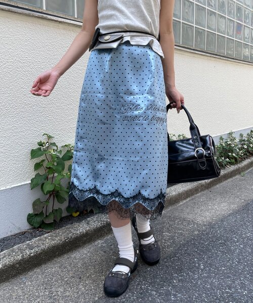 CIAOPANIC(チャオパニック)の「ドット柄サテン刺繍Iラインスカート(スカート・レディース・ブラック/ホワイト/ブルー・ONE SIZE)」の13枚目の写真