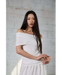 ドレープオフショルダーTシャツ - ホワイト