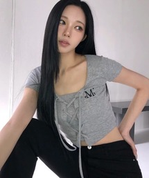 【日本未発売/WEB限定】MUCENT(ムセント)/ルケ アイレット レースアップ コルセット 半袖 Tシャツ/LUKE EYELET LACE-UP CORSET HALF T