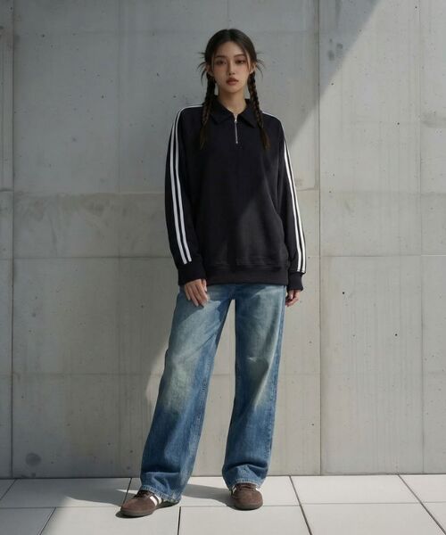 BASIC LABEL（ベーシックラベル）の「Kit Oversized fit track collar half zip-up sweatshirt 2 Color [BLBM_6501]（スウェット・レディース・ホワイト/ブラック・SMALL/MEDIUM/LARGE/X-LARGE）」の6枚目の写真