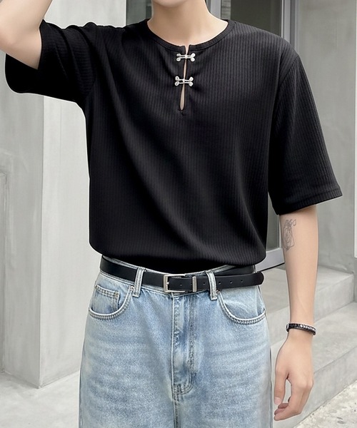 Otte（オッテ）の「フロントホックスリットネックトップス（Tシャツ/カットソー・メンズ・ブラック/グレー・X-LARGE/LARGE/MEDIUM）」の3枚目の写真