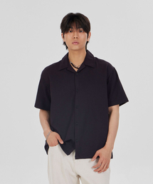 MAKEITTO（メイキット）の「ミニマルオープンカラー半袖シャツ_ブラック（シャツ/ブラウス）」