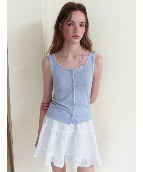 ETMON(エトモン)の「Lace-Trim Button Sleeveless, Light Blue(Tシャツ/カットソー・レディース・その他・F)」の1枚目の写真