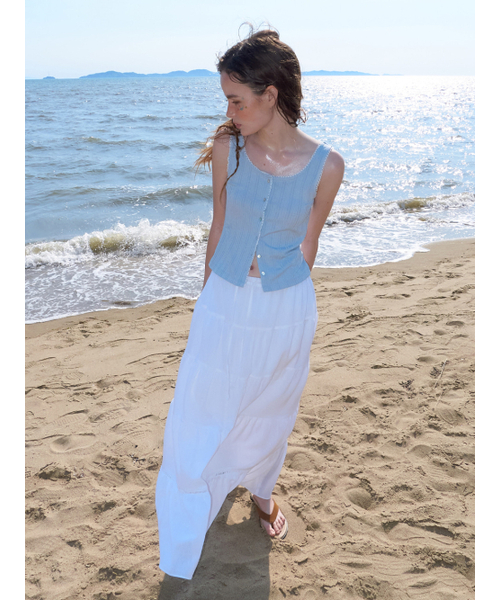ETMON(エトモン)の「Lace-Trim Button Sleeveless, Light Blue(Tシャツ/カットソー・レディース・その他・F)」の2枚目の写真