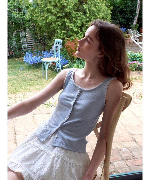 ETMON(エトモン)の「Lace-Trim Button Sleeveless, Light Blue(Tシャツ/カットソー・レディース・その他・F)」の4枚目の写真