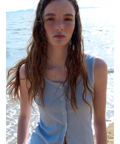 ETMON(エトモン)の「Lace-Trim Button Sleeveless, Light Blue(Tシャツ/カットソー・レディース・その他・F)」の5枚目の写真